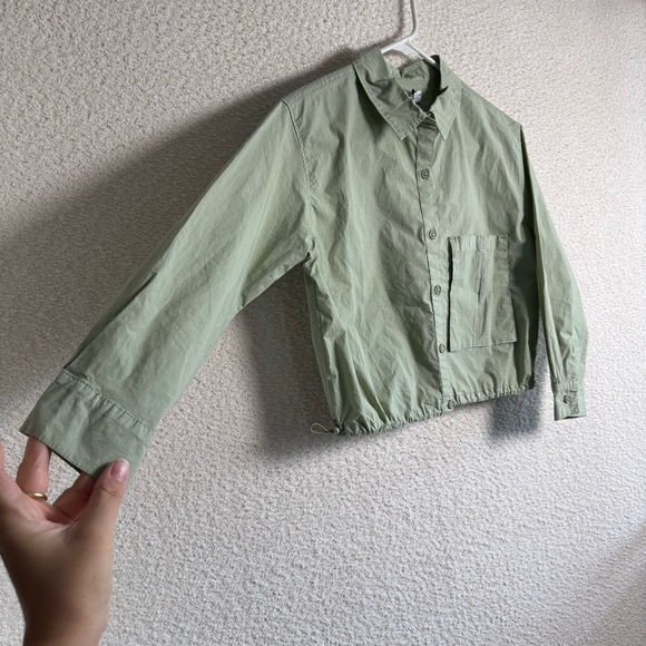 Zara NWT Girls Green Cropped Button Front Pocket Cropped Long Sleeve Top Size 10 - Picture 4 of 11